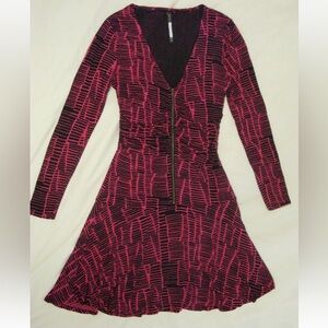 Anthropologie Tracy Reese Zipper Front Dress Black & Fuchsia Pink Sz S Beautiful